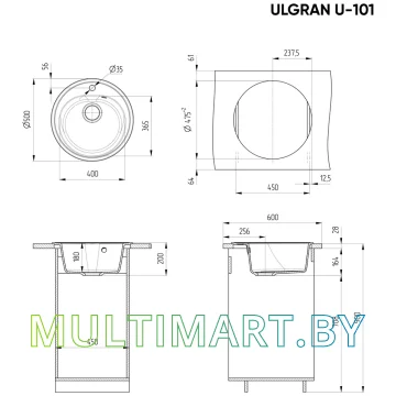 Кухонная мойка Ulgran U-101 (328 бежевый) картинка 2